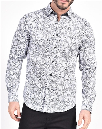 White with Black French Baroque|Eight-x Luxury Long Sleeve Dress Shirt