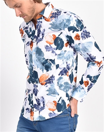 Watercolor Falling Flower Print Shirt|Eight-x Luxury Long Sleeve Dress Shirt
