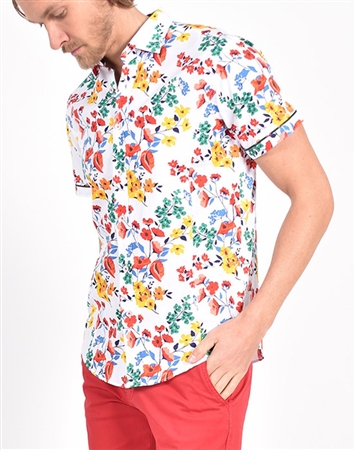 Swiss Spring Flower Print Shirt|Eight-x Luxury Short Sleeve