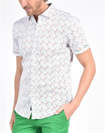 Rainbow Dot Hounds Tooth Print Shirt|Eight-x Luxury Short Sleeve