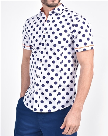 Jet Blue Polka Dot Print Shirt|Eight-x Luxury Short Sleeve