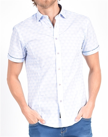 Prism Grid Print Shirt with Floral Trim|Eight-x Luxury Short Sleeve