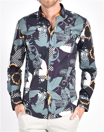 Pixelated Garden Print Dress Shirt | Eight-x Luxury Long Sleeve Dress Shirt