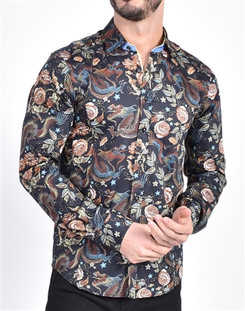 Imperial Dragon Tapestry Print Shirt|Eight-x Luxury Long Sleeve Dress Shirt