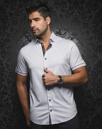 Luxury Short Sleeve Dress Shirt:  Maldini White Grey