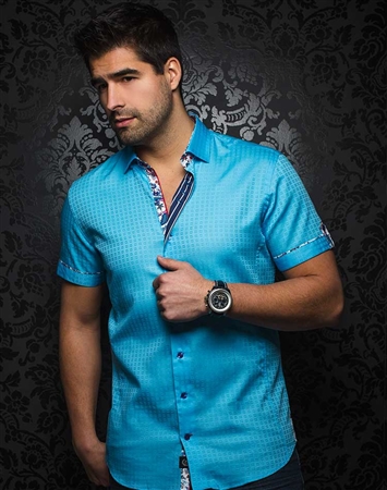 Sporty Turquoise Short Sleeve Woven