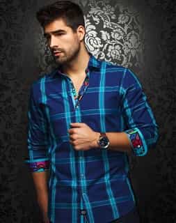 Designer Shirt: Men Turquoise Check Shirt
