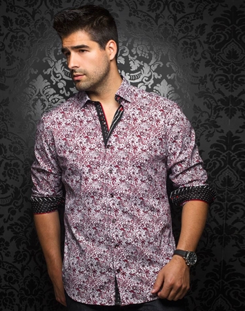 Designer Dress Shirt: Manila Floral Red