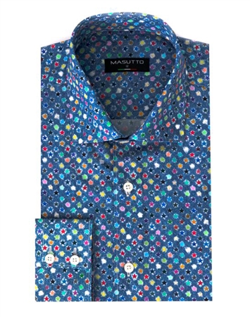 Sporty Dress Shirt - Navy Star Print Woven