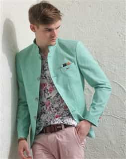 Men Sport Jacket: Green Linen