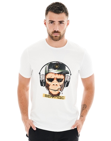 Designer White Graphic Tee - Monkey DJ in White