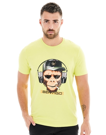 Designer Yellow Graphic Tee - Monkey DJ in Yellow