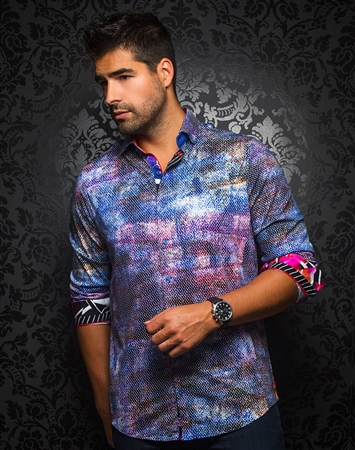 Designer Knit Dress Shirt: Morelos K Blue Multi