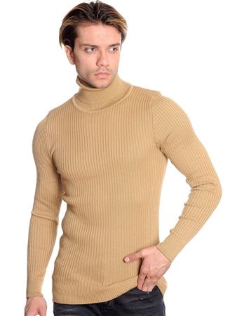 European Fashion Turtleneck Sweater - Dark Beige