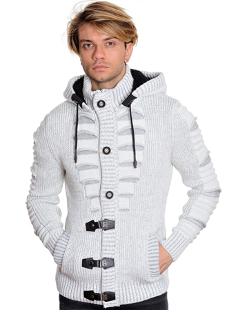 Grey and White Designer Men's Sweater
