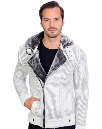 White Men's Knit Cardigan Sweater