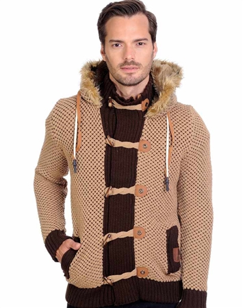 Brown Men's Knit Cardigan Sweater