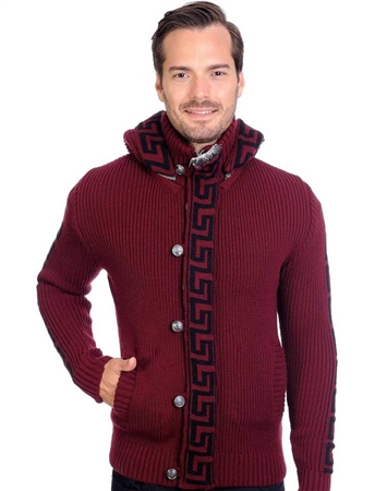 Burgundy And Black Men's knit Cardigan sweater