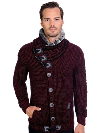 Burgundy And Black Men's knit Cardigan sweater