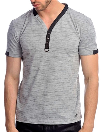 Shop Men's Designer Shirts - Gray Fashion Henley