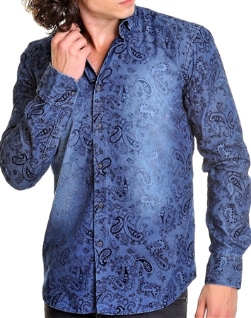 Sporty Navy Paisley Dress Shirt