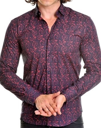 Burgundy Vine Print dress shirt