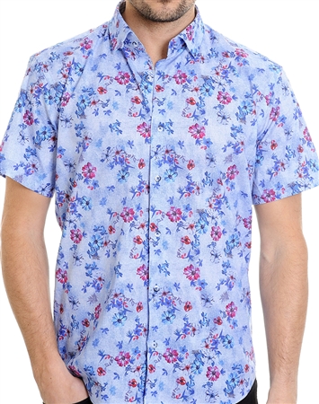Blue Floral Pattern Shirt - Designer Dress Shirt