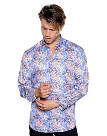 Abstract Treble Clef Print Dress Shirt - Men Casual Shirt