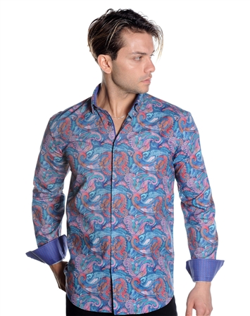 Abstract Paisley Print Dress Shirt - Men Casual Shirt