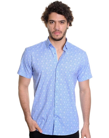 Blue Shirt - Men Casual Shirt - Men Short Sleeve Shirt