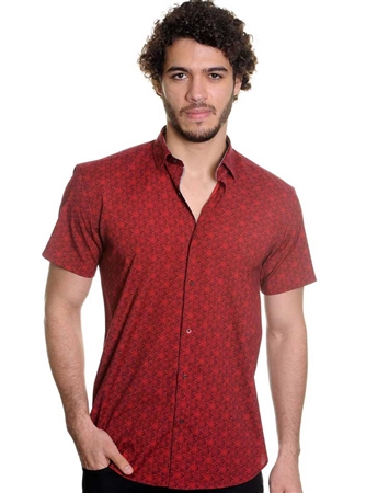 Burgundy Shirt - Men Casual Shirt - Men Short Sleeve Shirt
