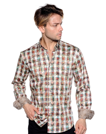 Multicolored Check Print Dress Shirt Men Casual Shirt