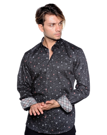 Black Floral Patterned Dress Shirt - Men Casual Shirt