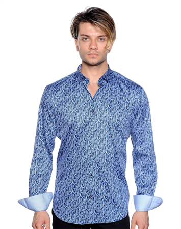 Navy And Blue Vine Print Shirt - Luxury Sport Shirt