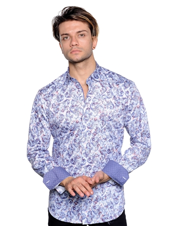 Fashionable White And Blue Paisley Shirt