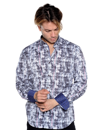 Abstract White Check Dress Shirt - Men Casual Shirt