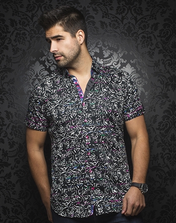 Designer Short Sleeve Dress Shirt:  Novara Black