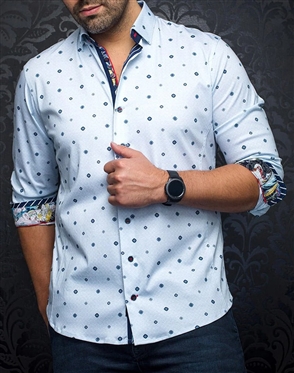 Men fashion button up shirt | white sky blue