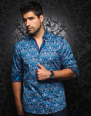 Designer Dress Shirt: Pablo Floral Blue