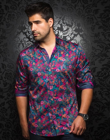 Designer Dress Shirt: Pablo Floral Fuchsia