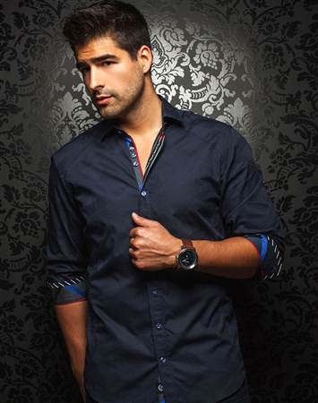 Luxury Dress Shirt - Navy Jacquard Casual Sport shirt