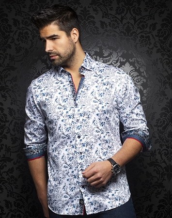 Luxury Blue floral Print Shirt: Paulo-blue