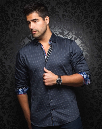 Designer Dress Shirt: Rollins Black Royal