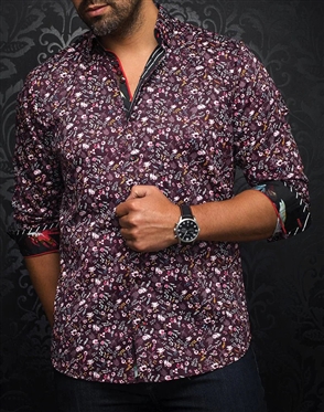 Men fashion button up shirt | burgundy