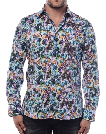 Designer Dress Shirt -  Luxury Autumn Leaves Print Shirt