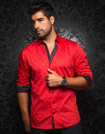 Designer Dress Shirt: Santiago Floral Red