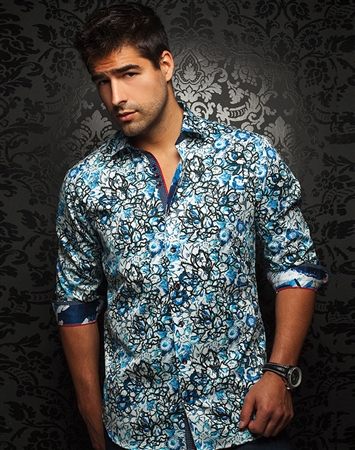 White and Turquoise Floral Dress Shirt