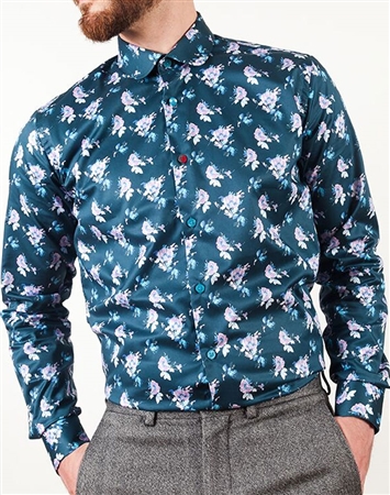 navy Floral Dress Shirt