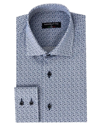 Luxury Sport Shirt - Navy And White Guitar Print Dress Shirt