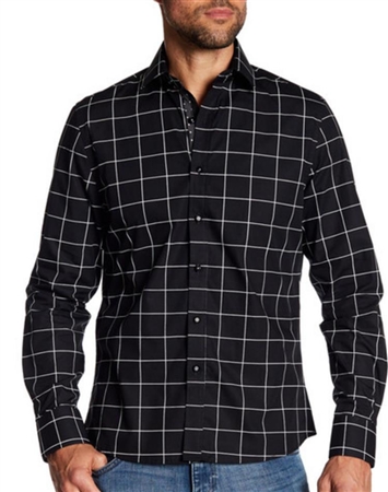 Black Long Sleeve casual Shirt with white check